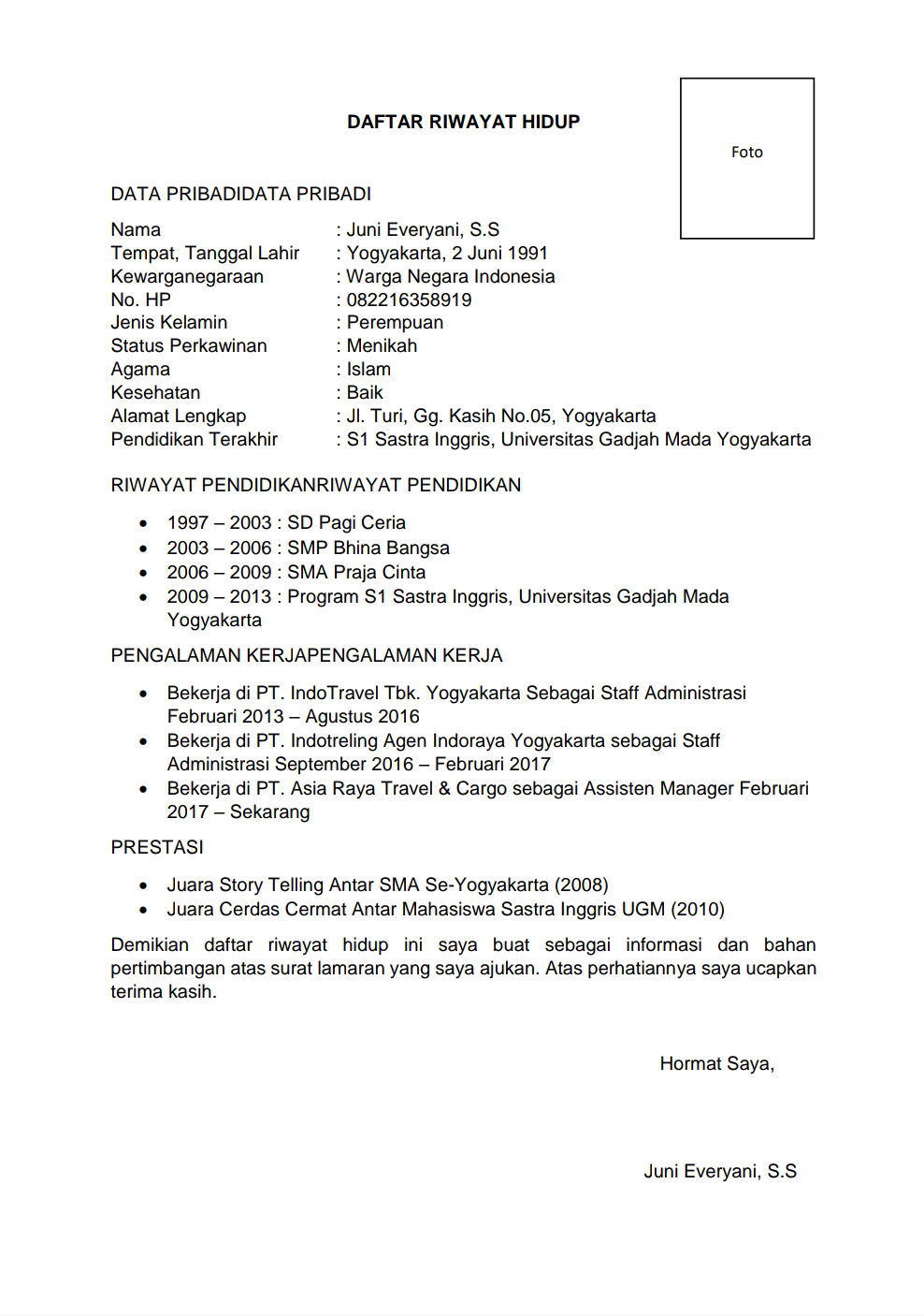 Contoh CV Format PDF Terbaru yang Baik dan Benar