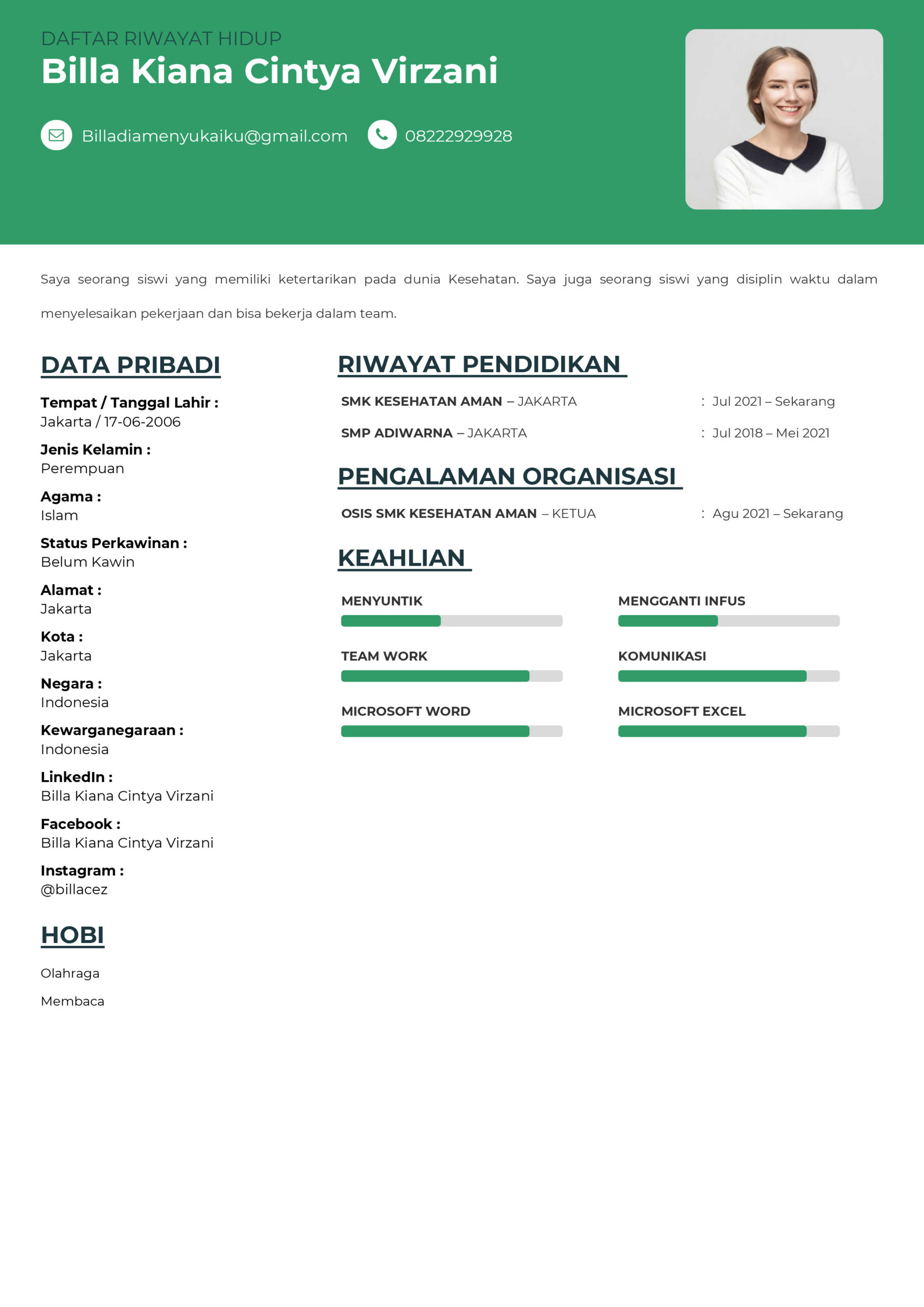 Contoh CV Lamaran Kerja Untuk Magang Siswa SMK