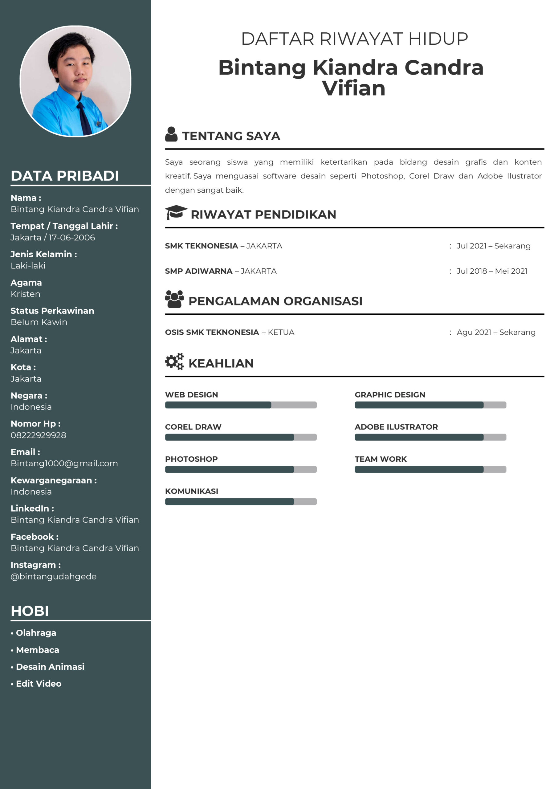 Contoh CV Lamaran Kerja Untuk Magang Siswa SMK